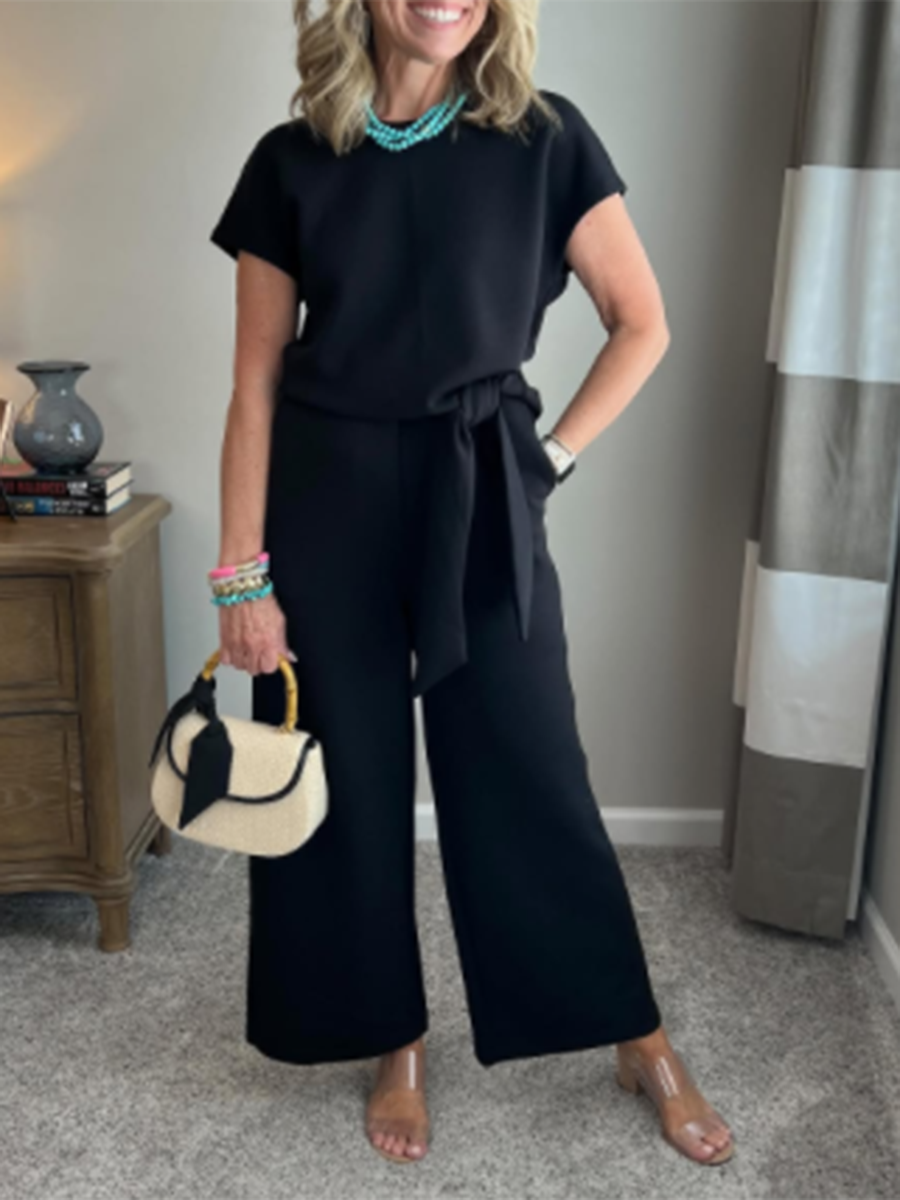 Women's Lace-up Fake Two-piece Jumpsuit