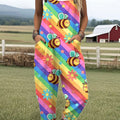 Women's  Bee Art Print Casual 100% Cotton Wide Leg Jumpsuit