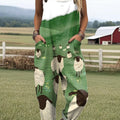 Women's Cute Farm Lamb Illustration Art Print Casual 100% Cotton Wide Leg Jumpsuit