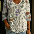 Women's Elegant Vintage Floral Pattern Linen And Cotton Shirt
