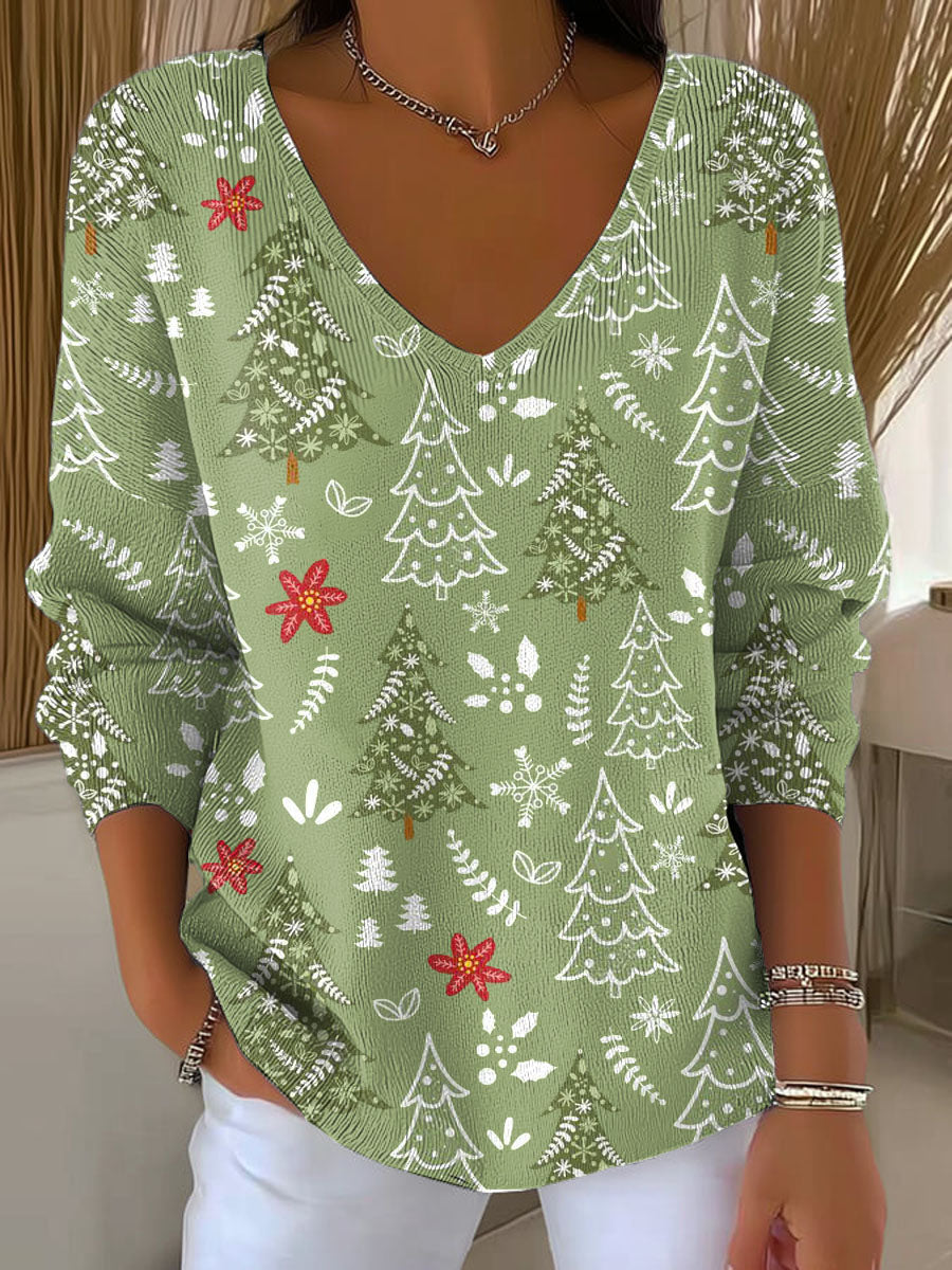 Women's Lovely Christmas Tree Pattern Art Print Casual Pullover Sweater