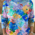 Women's Floral Pattern Art Print Knit Turtleneck Pullover Sweater