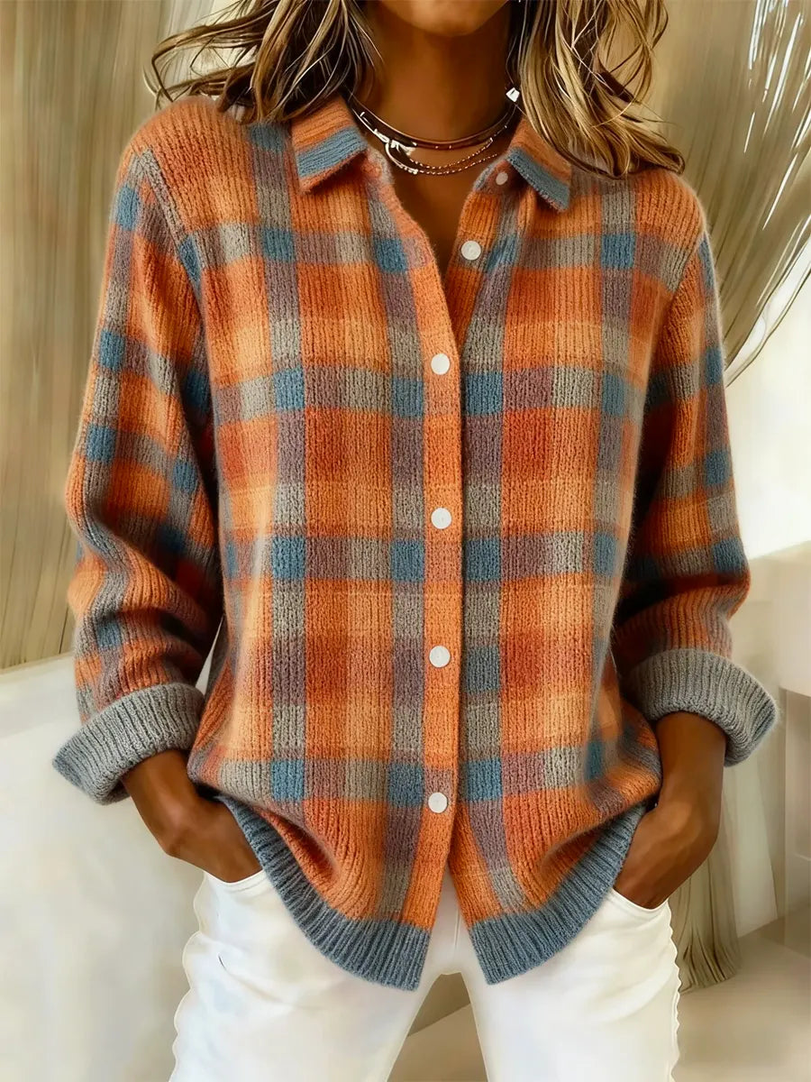 Women's Plaid Pattern Art Print Casual Sweater