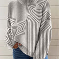 Women's Abstract Art Lines Print Knit Turtleneck Pullover Sweater