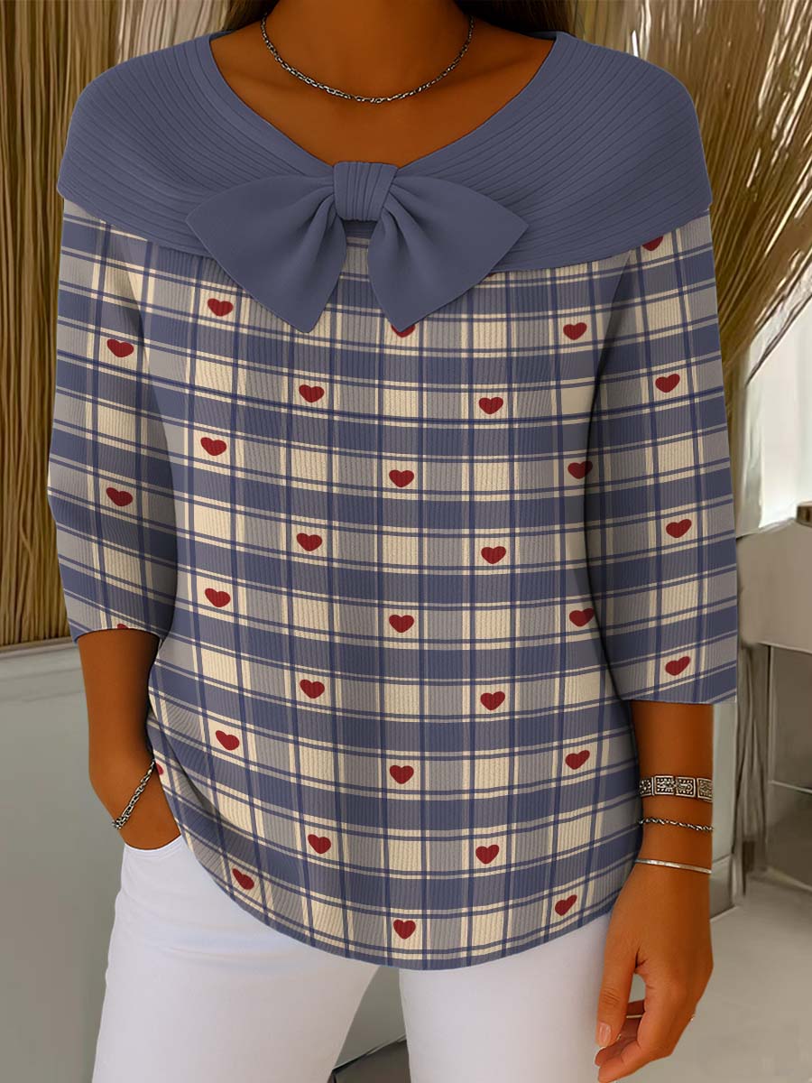 Love Heart Plaid Decorative Pattern Buttoned Cardigan Sweater