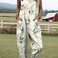 Women's Floral Art Print Casual 100% Cotton Wide Leg Jumpsuit