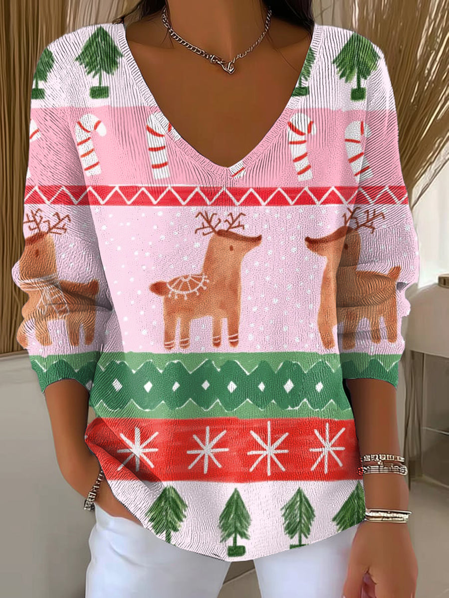 Women's Beautiful Colorful Merry Christmas Pattern Painting Art Print Casual Pullover Sweater