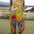 Women's  Funny Chicken Art Print Casual 100% Cotton Wide Leg Jumpsuit