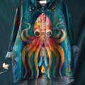Fantasy Squid Art Printed Women's Casual Cotton And Linen Shirt