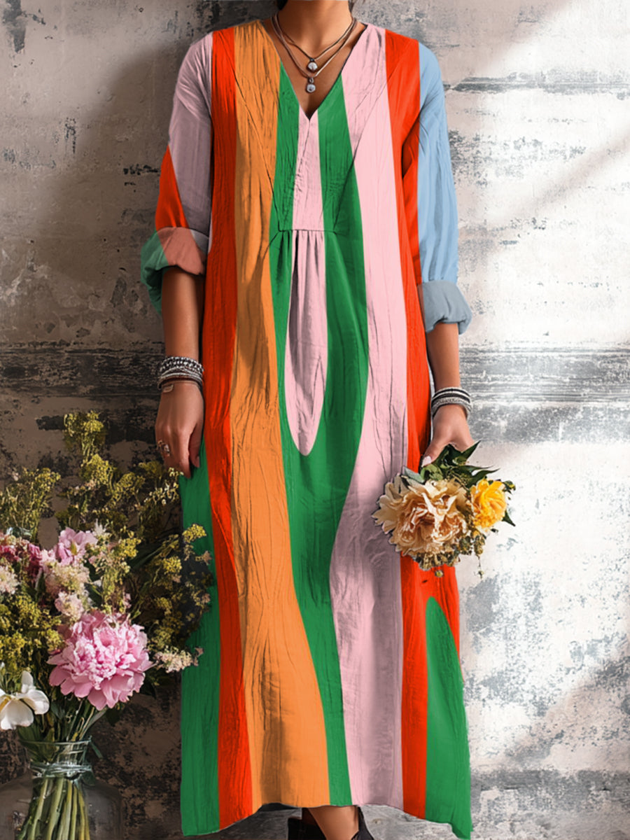 Women's Abstract Geometric Colorful Stripes Painting Art Print Dress