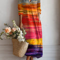 Women's Vintage Gradient Art Print Linen Pocket Tunic Dress