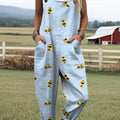 Women's Lovely Bees Art Print Casual 100% Cotton Wide Leg Jumpsuit