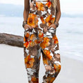Women's Vintage Floral Pattern Art Print Casual 100% Cotton Wide Leg Jumpsuit