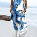 Women's   Vintage Octopus Art Print Casual 100% Cotton Wide Leg Jumpsuit
