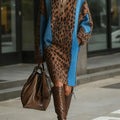 Women's Leopard Print Lapel Long Sleeve Casual Loose Knit Dress