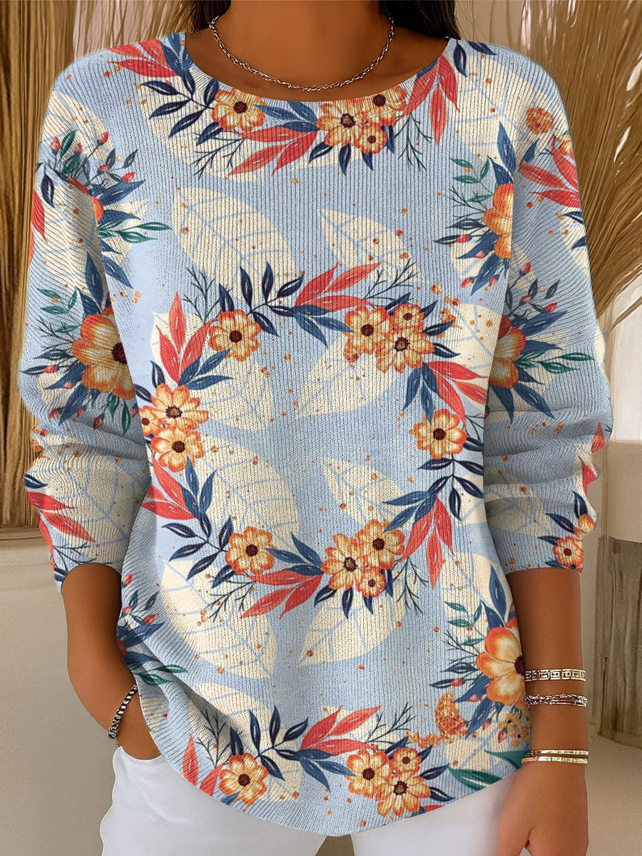 Women's Wreath Print Casual Pullover Sweater