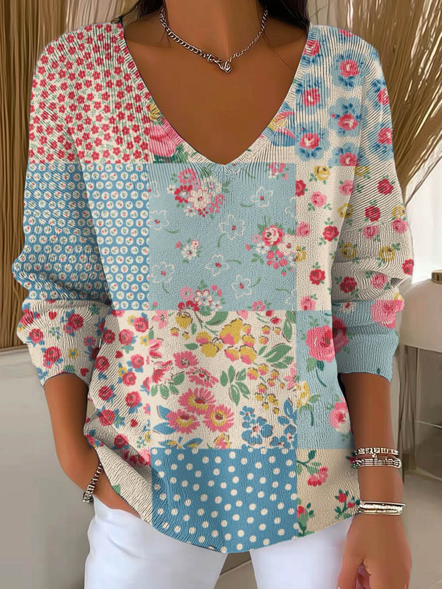 Women's Vintage Floral Pattern Art Print Casual Pullover Sweater