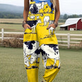 Women's Lovely Cow Art Print Casual 100% Cotton Wide Leg Jumpsuit