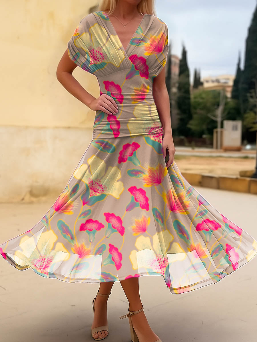 Women's Floral Pattern Art Print Casual Cotton Dress