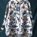 Chemise décontractée en coton et lin à imprimé floral vintage pour femme 