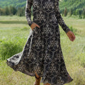Women's Vintage Abstract Geometry Flower Art Print Long-sleeved Dress