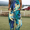Women's Tropical Plants Leopard Art Print Casual 100% Cotton Wide Leg Jumpsuit