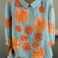 Women's Flowers Print Casual Cotton And Linen 3/4 Sleeve Shirt