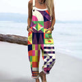 Women's Geometric Pattern Art Print Casual 100% Cotton Wide Leg Jumpsuit