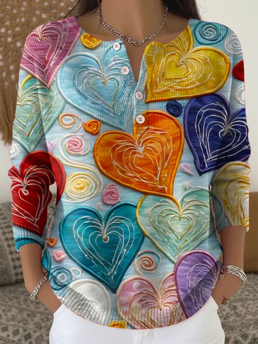 Women's Love Pattern Art Print Buttoned Cardigan Sweater