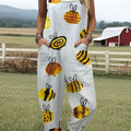 Women's   Funny Bee Art Print Casual 100% Cotton Wide Leg Jumpsuit