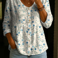 Women's Flower Art Print Linen Cotton Shirt