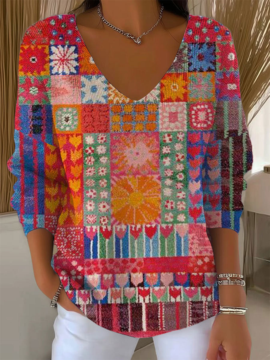 womens-vintage-abstract-geometry-art-print-casual-pullover-sweater-kc41