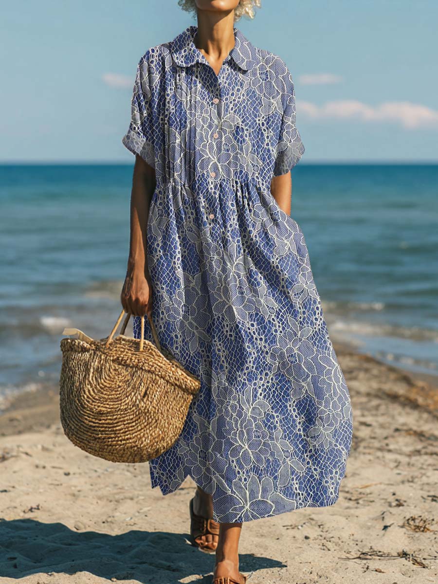 Women's Vintage Floral Art Print Cotton Dress