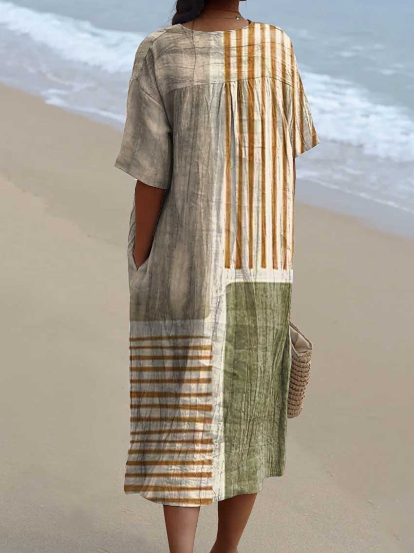 Women's Geometric Pattern Art Print Flowy Cotton Dress