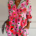 Women's  Flower Art Print Casual Cotton Shirt