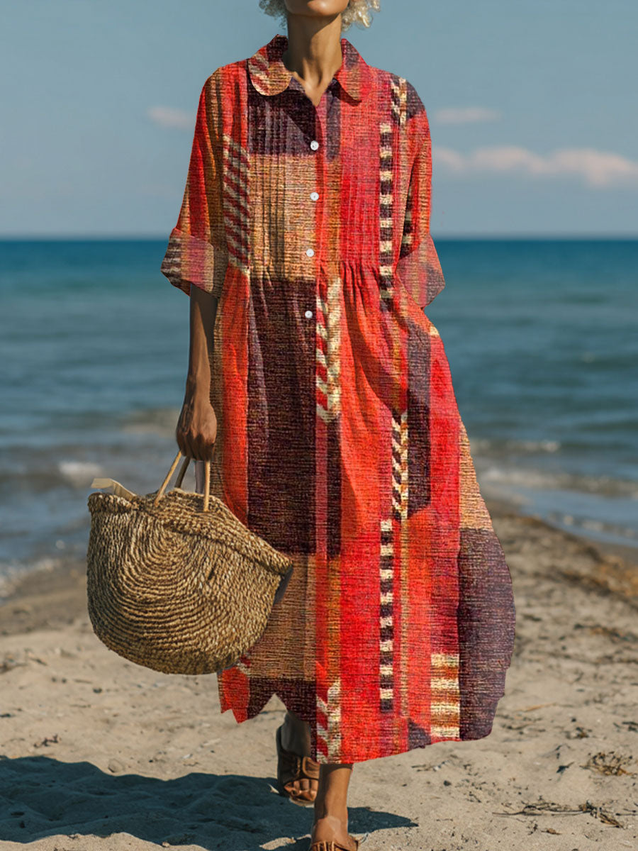 Women's Vintage Abstract Geometry Art Print Pleated Casual Dress