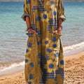 Robe en coton à col en V et poche, imprimée de motifs floraux vintage pour femme 