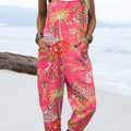 Women's  Vintage Flowers Art Print Casual 100% Cotton Wide Leg Jumpsuit