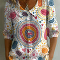 Women's Floral Art Print Casual Stylish Cotton Linen Shirt