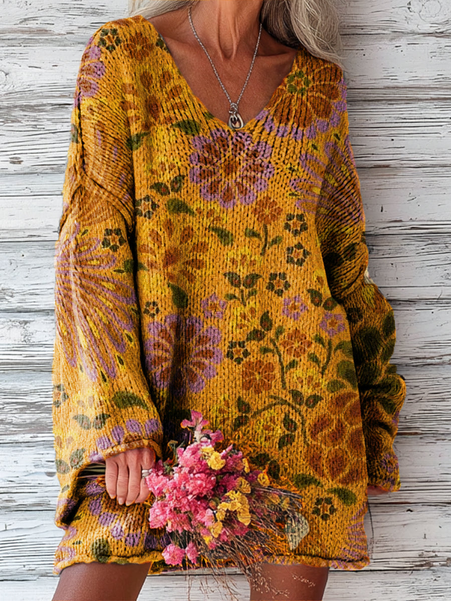 womens-vintage-ethnic-floral-painting-art-print-casual-pullover-sweater-odoz
