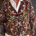 Gilet-pull à col en V boutonné avec imprimé floral vintage 