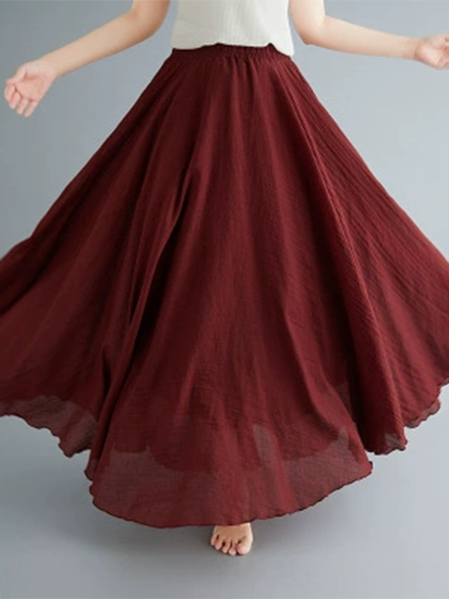 Women's Free Breathable Elastic Linen Skirt-Passionate red
