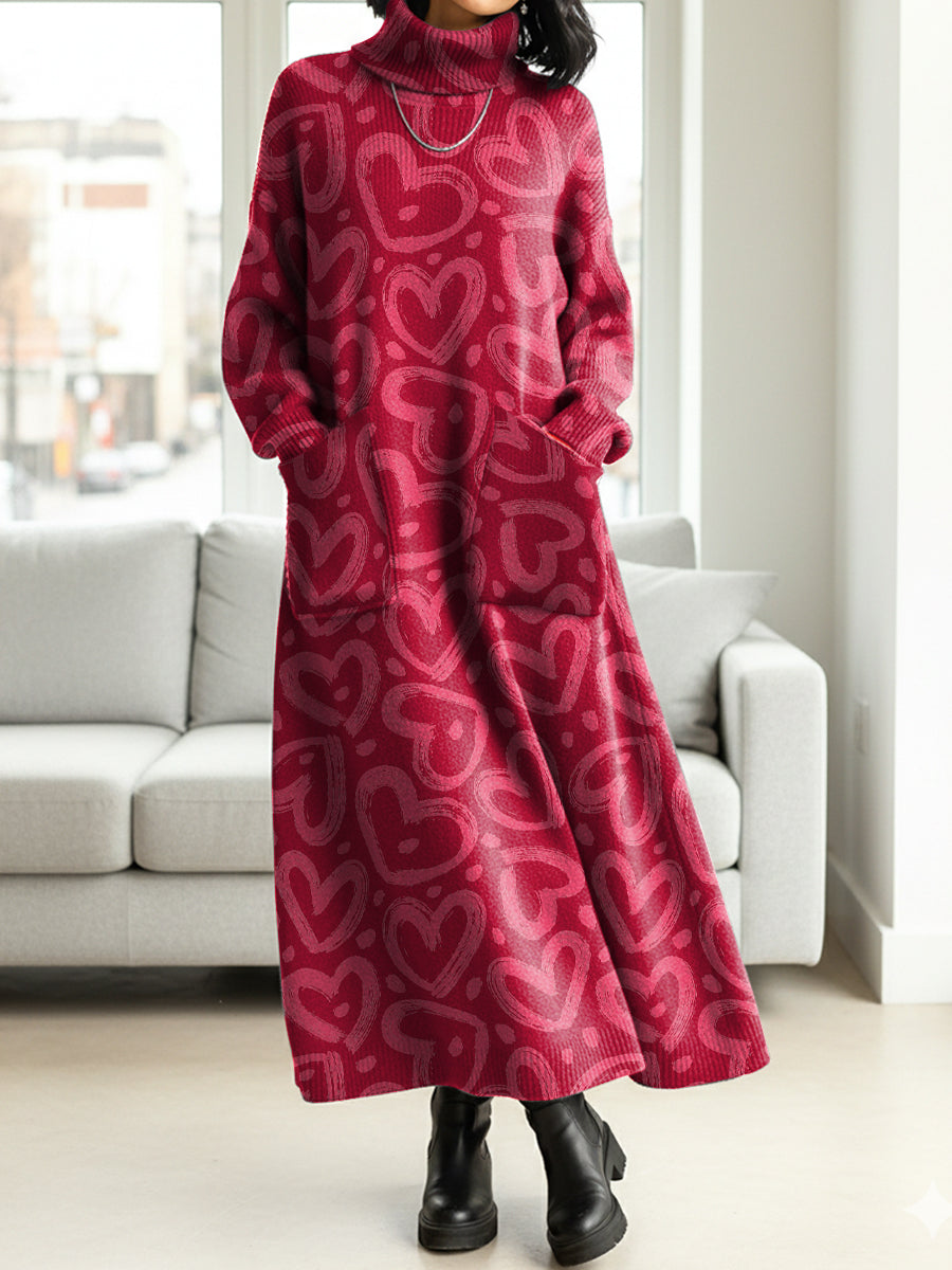 Women's Heart-shaped Print Valentine's Day Casual Cotton Knitted Dress