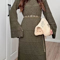 Women's Solid Color Round Neck Long Sleeve Casual Loose Knitted Maxi Dress