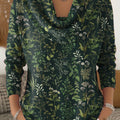 Women's Vintage Flower Art Print Cowl Neck Sweater