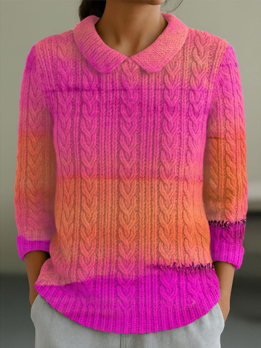 womens-vintage-gradient-art-print-casual-peter-pan-collar-3-4-sleeve-sweater