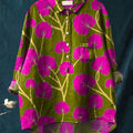 Women's Vintage Flower Art Print Casual Cotton And Linen Shirt