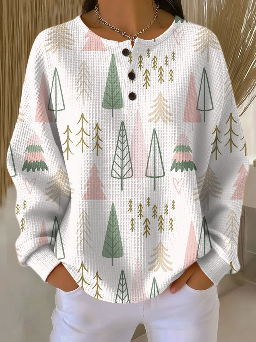 Women's Simple Christmas Tree Pattern Art Print Casual Cotton Sweatshirt