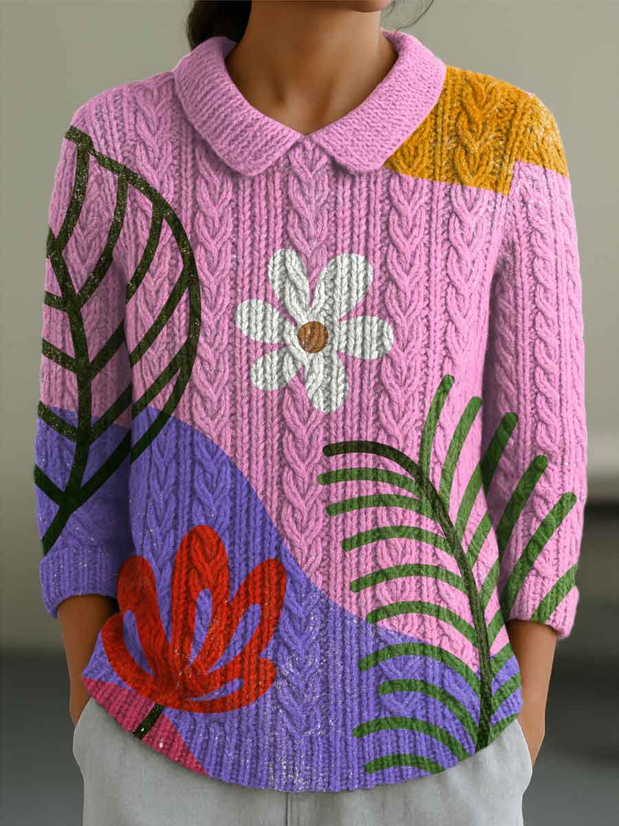 womens-contrast-color-stitching-flowers-casual-print-peter-pan-collar-3-4-sleeve-sweater-ejlz