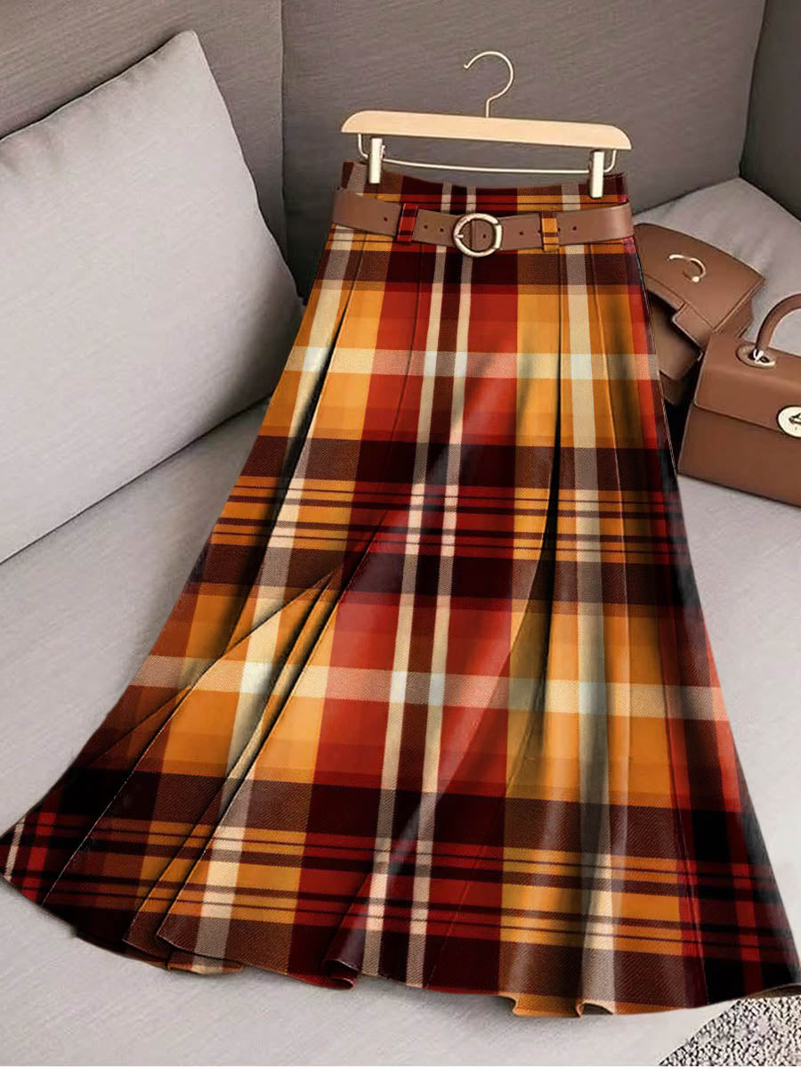 Women's Christmas Plaid Print High Waist Casual A-Line Skirt